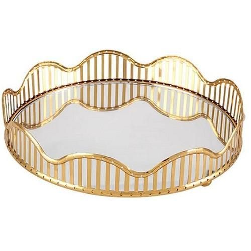 Curve Gold Glass Mirror Multipurpose Decorative Vanity Tray