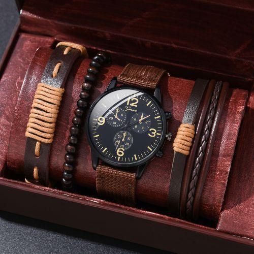 4pcs Quartz Watches Bracelet Watch Set For Men Business Casual Round Pointer Calendar Watch Accessories