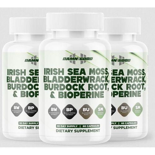 Irish Sea Moss,Bladderwrack,Budrock,Bioperine Complex 60 Capsules x3 bottles