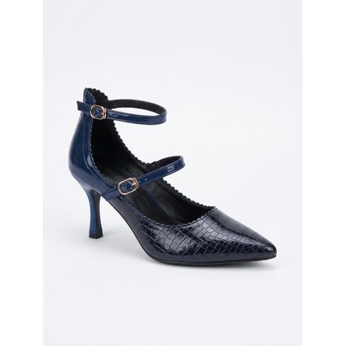 Glossy Navy Double Strap Pointed Heels