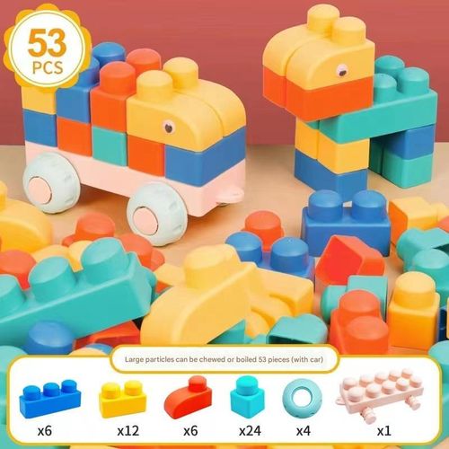 53PCS children's soft rubber building blocks baby 1 year old educational brain toy large particles assembly DIY large blocks