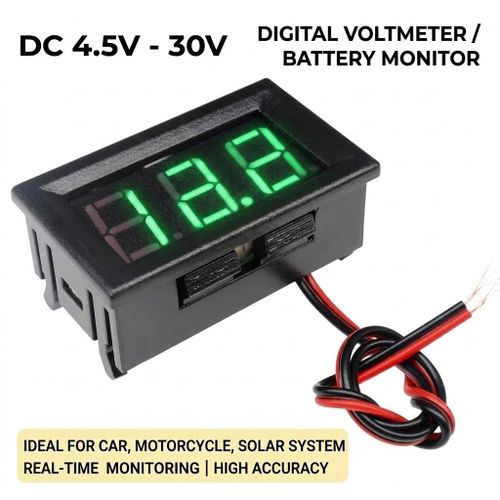 Mini Digital DC Voltmeter 4.5-30V 2-Wire LED Battery Monitor For Car Motorcycle - Green