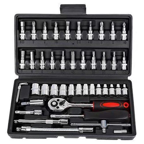 46pcs 1/4 Inch Drive Socket Set Ratchet Wrench Set Car Tool Kit, Bit Socket Wrench Set Metric Mechanic Tool Set Car Accessories for Auto Home Repair