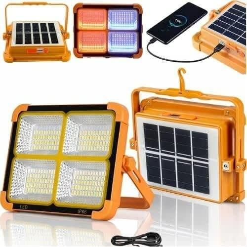 Portable Solar Rechargeable LED Flood Light with Power Bank & Emergency Light – IP66 Waterproof