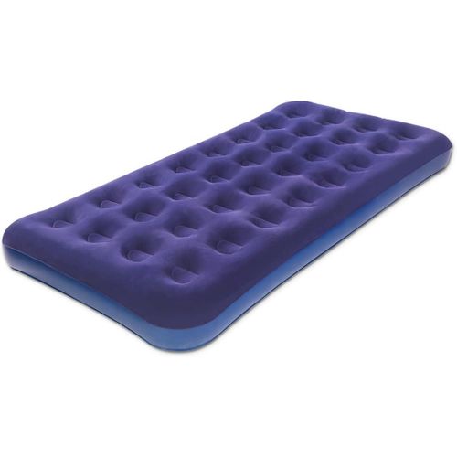 Twin Size Inflatable Flocked Air Bed Mattress with Built In Pump Base for Camping and Guest Room Blue