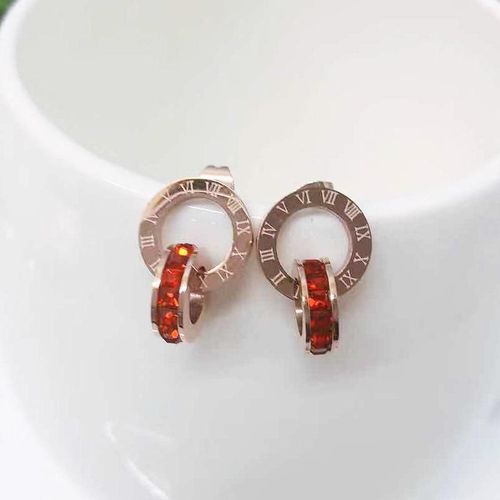 Titanium Steel Fashionable Women Necklace Earrings Bracelet Jewelry Set Geometric Cross Chain Design - Rose gold and red diamond earrings