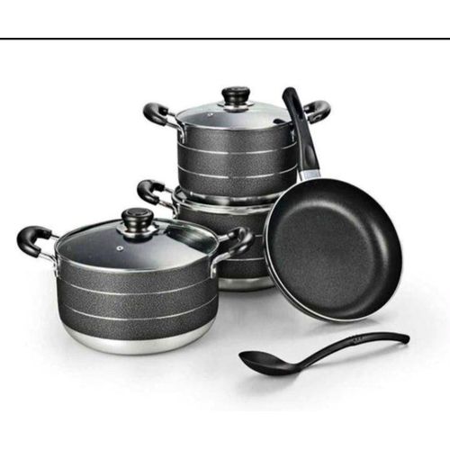 Aluminum Non Stick 3 Sets of Pot with Frying pan - Black