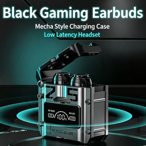 Mecha Style Wireless Bluetooth Earbuds, Gaming Low Latency Earphones, In-Ear Stereo Headset, LED Digital Display, Waterproof Sports Gaming Earbuds