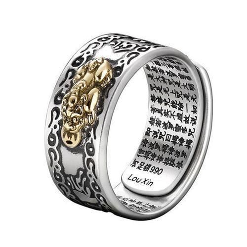 Retro Men's Ring with Six-Character Mantra, Auspicious Cloud Pattern, Pixiu Design, Unisex Heart Sutra Open Ring, Thai Silver Personalized Ring