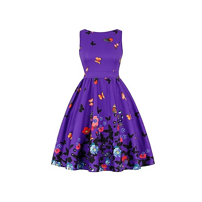 Zaful Butterfly Print Floral Prom Dress - Purple | Jumia.com.ng