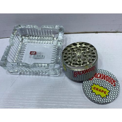 Glass Ashtray And Iron Crusher.