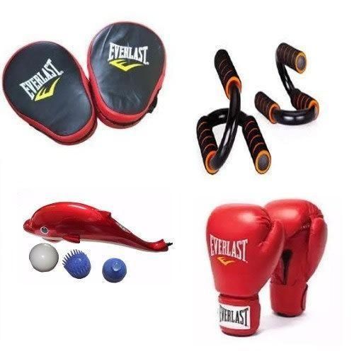 Everlast Boxing Exercise Bundle - Boxing Glove - Dolphin Massager - Boxing Pad - Push Up Stand