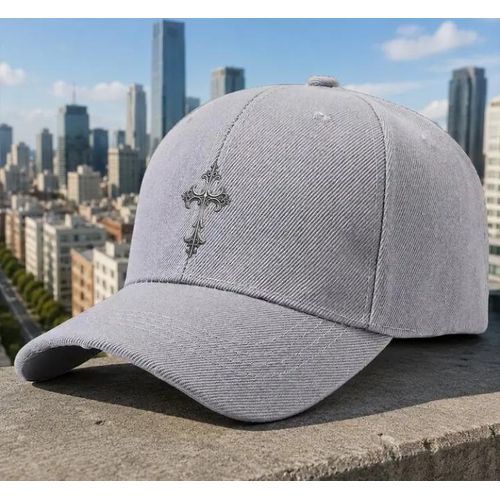 Gothic Cross Print Face Cap: Ash