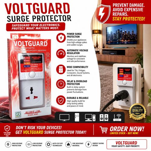 Protect Your Valuable Electronics Instantly with VOLTGUARD Surge Protector – Automatic Voltage Protection for TV, Fridge, Computer & Home Appliances Prevent Power Surges, Voltage Fluctuations & Costly Repairs