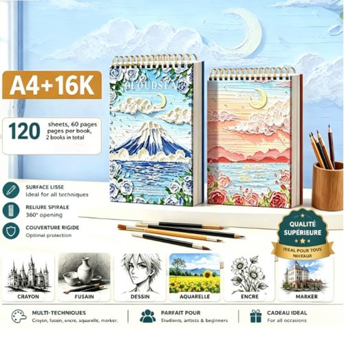 Art Sketchbook (Pack of 2, 120 Sheets Total) Notepad/ Hand Drawn Picture Book/Drawing Book