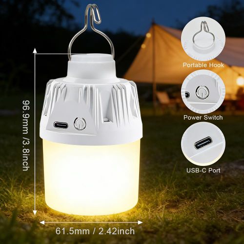 LED 3-Level Brightness USB Rechargeable Portable Outdoor Tent Lamp with Hook for Camping Hiking Emergency Home Use
