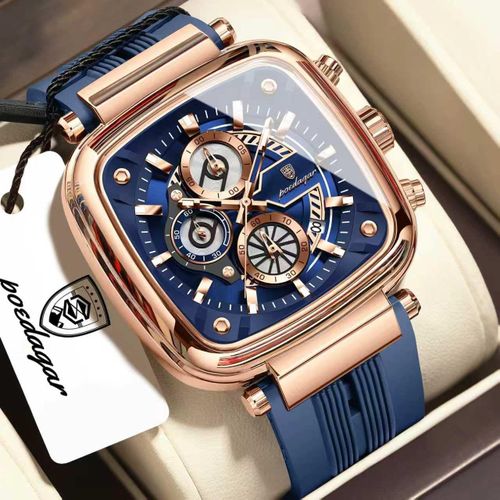 Original Quality & Very Prestigious Men's Chronograph Blue/Rose Gold Silicon Rubber Strap Wristwatch For Wealthy Men