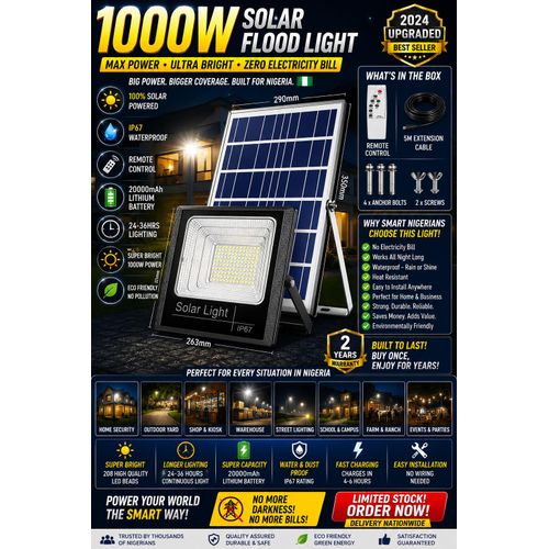 1000w Solar Flood light with External Panel