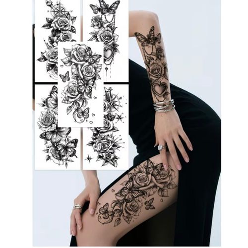 5-Sheet Black Temporary Butterfly Floral Tattoo Stickers, Suitable for Arms And Legs, Waterproof And Sweatproof, Easy to Apply