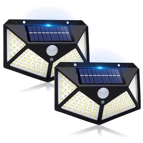 2pcs 100 LEDs Solar Wall Lights with Motion Sensor Night Light Outdoor Light
