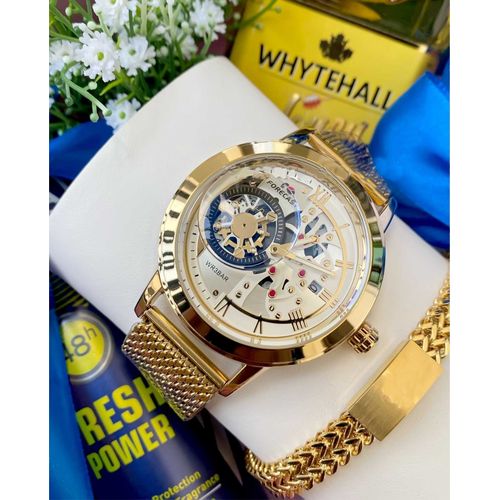 Superior Quality & Highly Mechanical Non Fading Wristwatch + Wrist Set For Classy Men