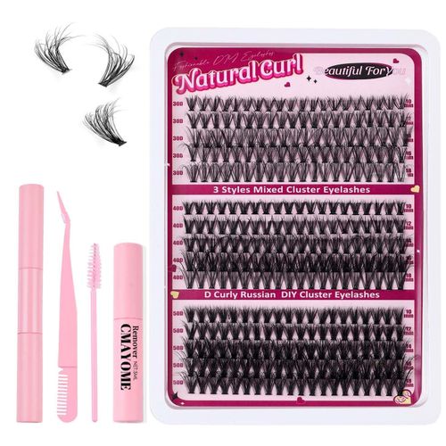 Cluster lashes Lash Extension Kit 300 Pcs Fluffy Lash Clusters 30-50D 10-18mm Eyelash Extension Kit Individual Lashes with Bond and Seal