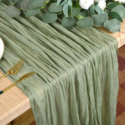Cheesecloth Table Runner 35x118 inch Boho Gauze Table Runner, Sage Green