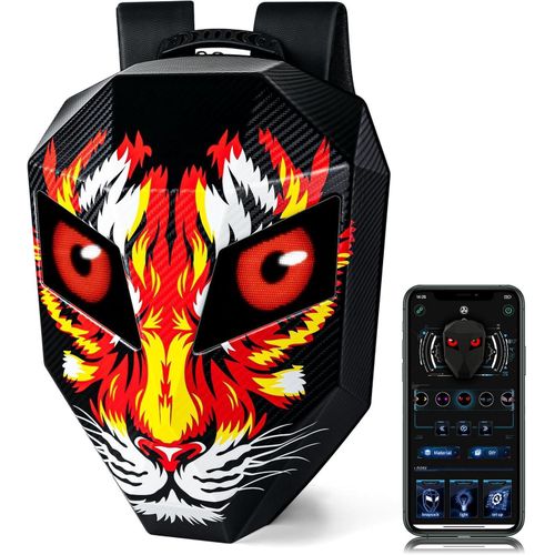 Tiger Knight LED Backpack 19, Animated Digital Backpack with Programmable Moving Eyes, Perfect Tech Gear for Style and Fun APP CONTROL