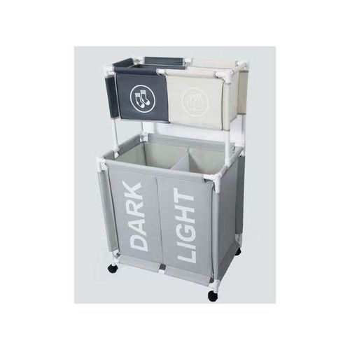 2-in-1 Double Layer Laundry Sorter Basket with Wheels, Dark & Light Compartments and Small Storage Bins