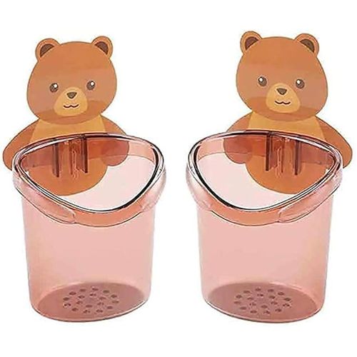 2 pcs Toothbrush Holder for Toothpaste, Comb, Brush Cup Drain with Teddy Bear hook