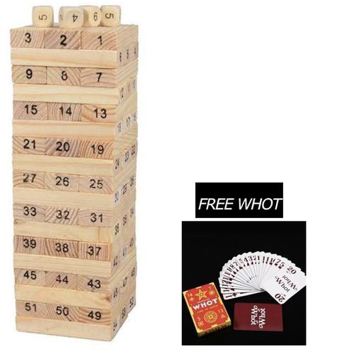 JENGA WOODEN GAME- 54 PCS (BIG SIZE) + FREE WHOT