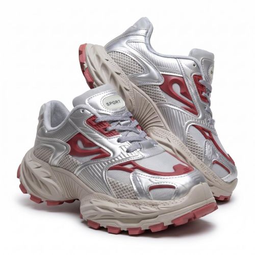 Unisex Grey And Red Chunky Canvas Sneakers – Premium Streetwear Sport Shoes (EB301R)
