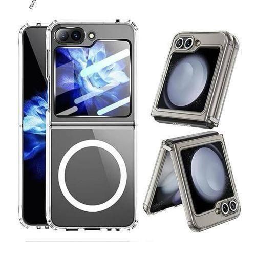Samsung Galaxy Z Flip 3, Flip 4, Flip 5, Flip 6, Flip 7 Solid Transparent Protective Magsafe (White Transparent)