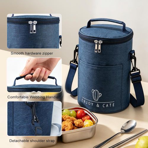 Cylinder Insulated Lunch Bag, Thermal Cooler Tote with Adjustable Shoulder Strap, Leakproof Waterproof Lunch Box for Office, Picnic, Outdoor