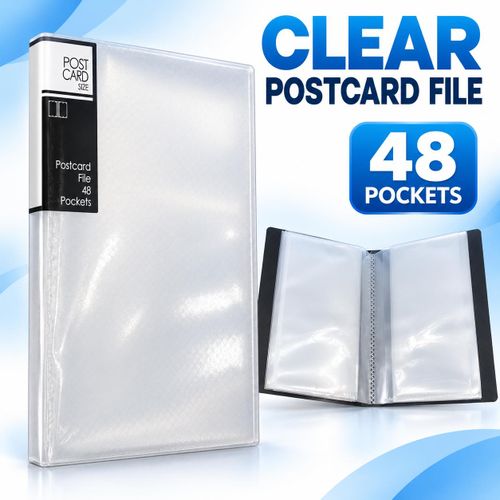 48-Pocket Postcard File With Protective Storage Case – Clear/Black