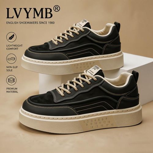 Luxury Men's Leather Sneakers - Premium Casual Fashion Shoes - Black
