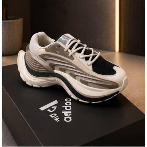 Men's Sculpted Futuristic Wave Platform Sneakers - Off-White, Grey & Black Cushioning Shoes