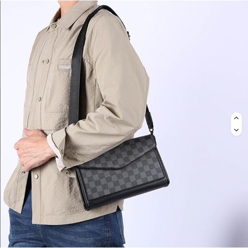 High-Quality PU Leather Checkers Pattern Shoulder CrossBag - Shoulder Crossbody Bags for Men, Men Waterproof Multifunctional Crossbag, Tablet Casual Leisure Messenger Shoulder Crossbody Bag - Work Casual Satchel Shoulder Crossbody