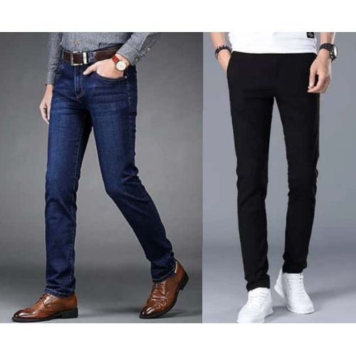 2 In 1 Smart STOCK Jeans For Men- Black&Wash Blue