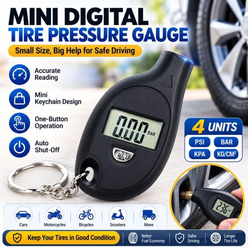 Mini Digital Tire Pressure Gauge Keychain, High Precision LCD Tire Air Pressure Tester with PSI, BAR, KPA and KG/CM for Cars, Motorcycles and Bicycles