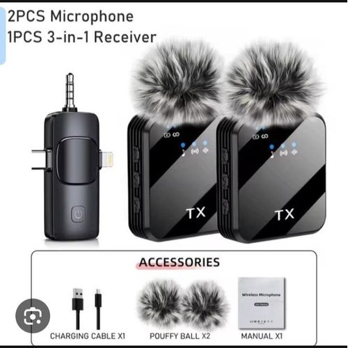 F11-2 Wireless Lavalier Microphone Kits features two transmitters Lapel Mic System, Noise Cancelling, Clip on, Work For iPhone, Type, Android And Camera Port