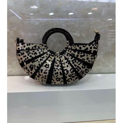 Elegant Semi-Circle Leopard Print Designer Handbag