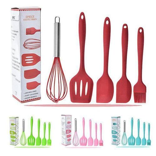 5-piece black silicone cooking utensil set - kitchen cooking tools, baking tools, tableware, silicone spatula, kitchen accessories
