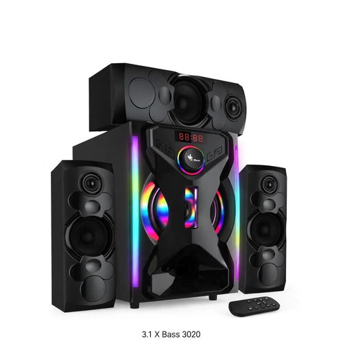 High Standard 3.1 X Bass 3020 High Power Home Theatre System - 3.1 Channel Speaker with Colorful RGB LED Lights - Bluetooth, USB, SD Card, FM Radio, AUX - Remote Control Included