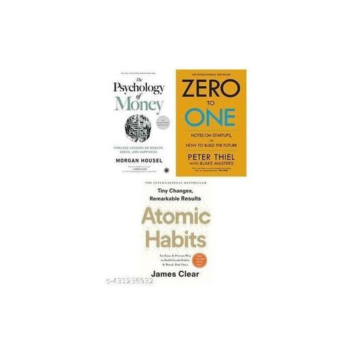 psychology money+Zero to one +Atomic habit (Paperback, Peter Thiel, James Clear Penguin Audio, Morgan Housel)