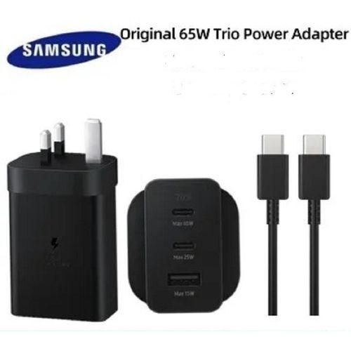 Galaxy 65W Trio (3 port) Super Fast Charging Wall Charger Compatible for Galaxy Z Fold7 Fold6 Fold5 Flip7 Flip6 S24 S25 Ultra Note20 Ultra iPhone16 Pro Max, with USB-C Cable