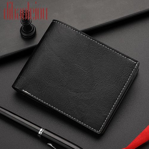 Men's Classic Black PU Leather Bifold Wallet - Large Capacity Slim Purse for Daily Use