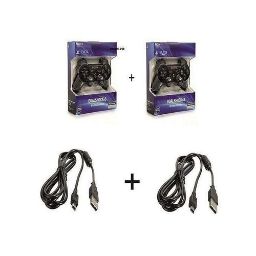 PS3 WIRELESS GAME PAD/CONTROLLER - 2 PCS + 2 STANDARD USB CABLES--BLACK
