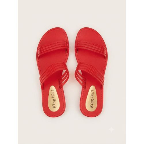 Double Strap Rubber Slippers-RED, Size39-40