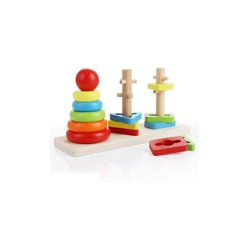 Wooden Rainbow Column Tower Rings - Shape And Color Recognition & Stacking